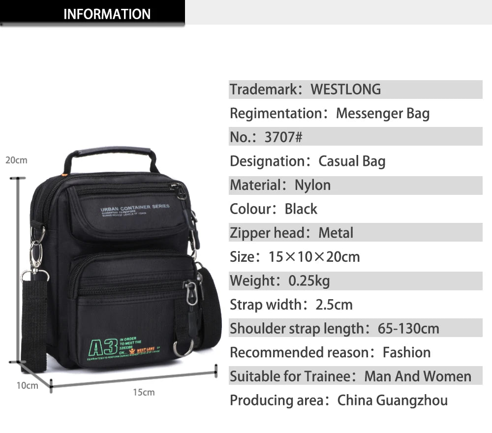 Men's Multifunction Waterproof Messenger Bags | Casual Travel Packs