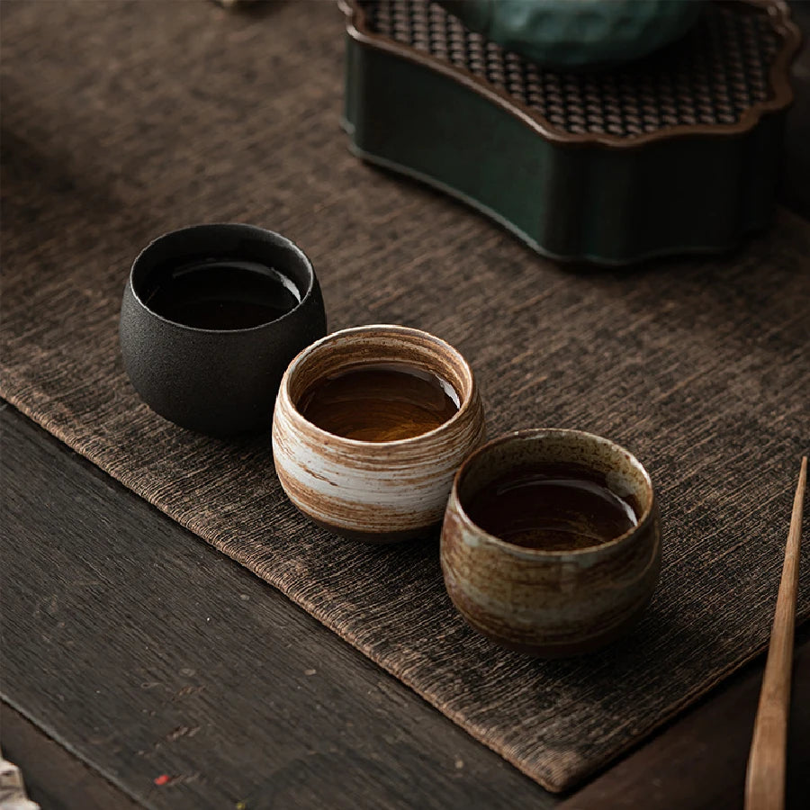 Handmade Rough Pottery Tea Cup | Antique Ceramic Kung Fu Tea Set