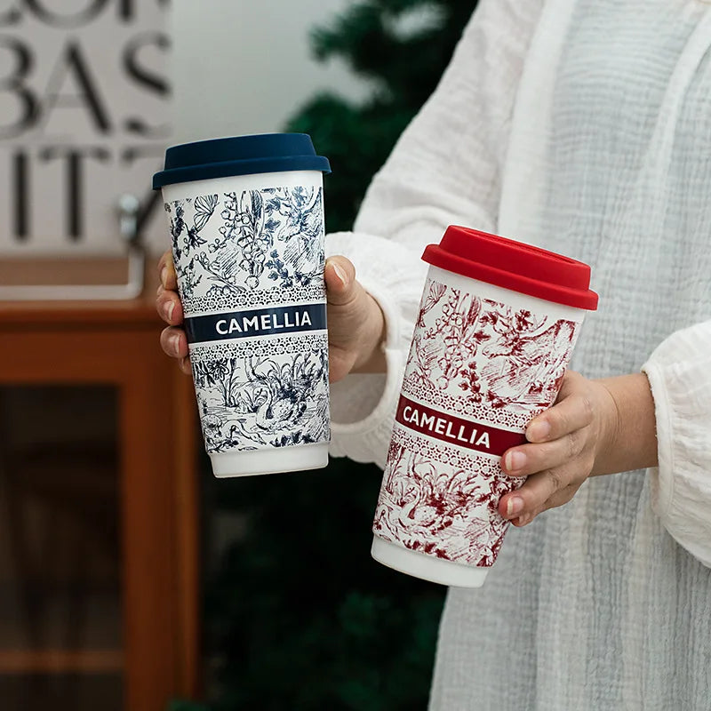 Taza de Café de Cerámica de Gran Capacidad con Tapa de Silicona | Elegante y Práctica