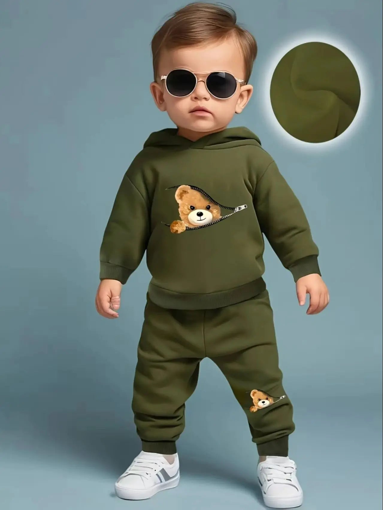Newborn Baby Boy Bear Print Fleece Hoodie & Pants Set | Cozy Outfit