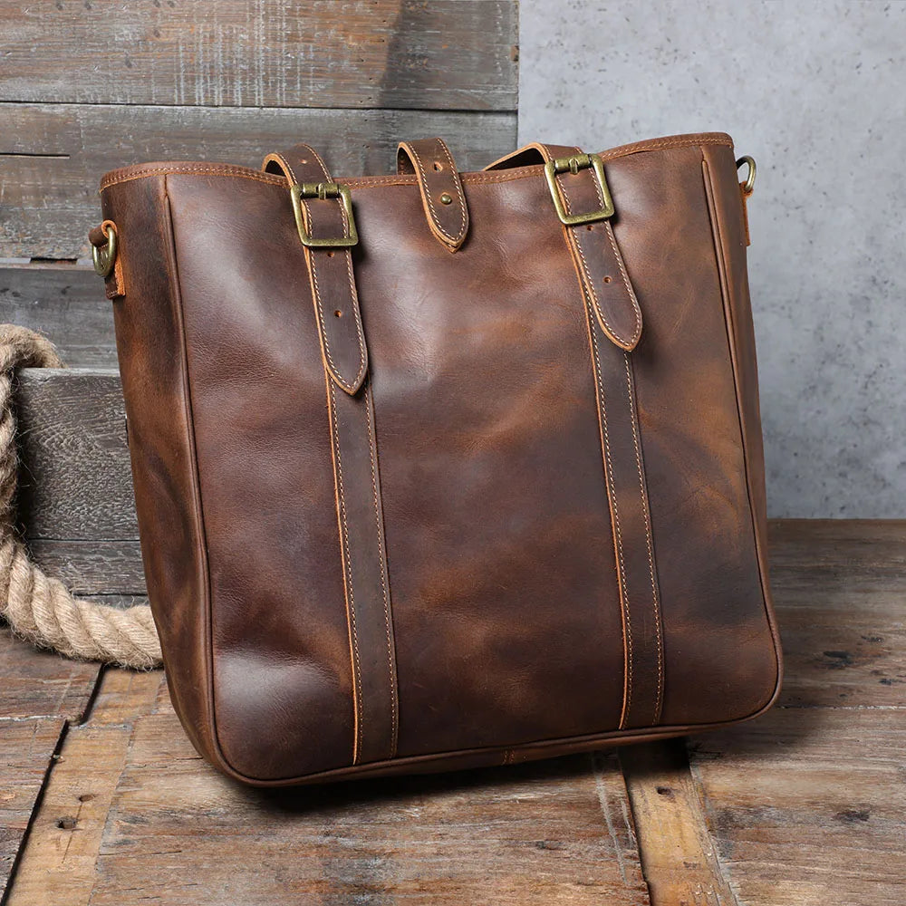 Vintage Genuine Leather Tote Bag | Handmade Unisex Briefcase