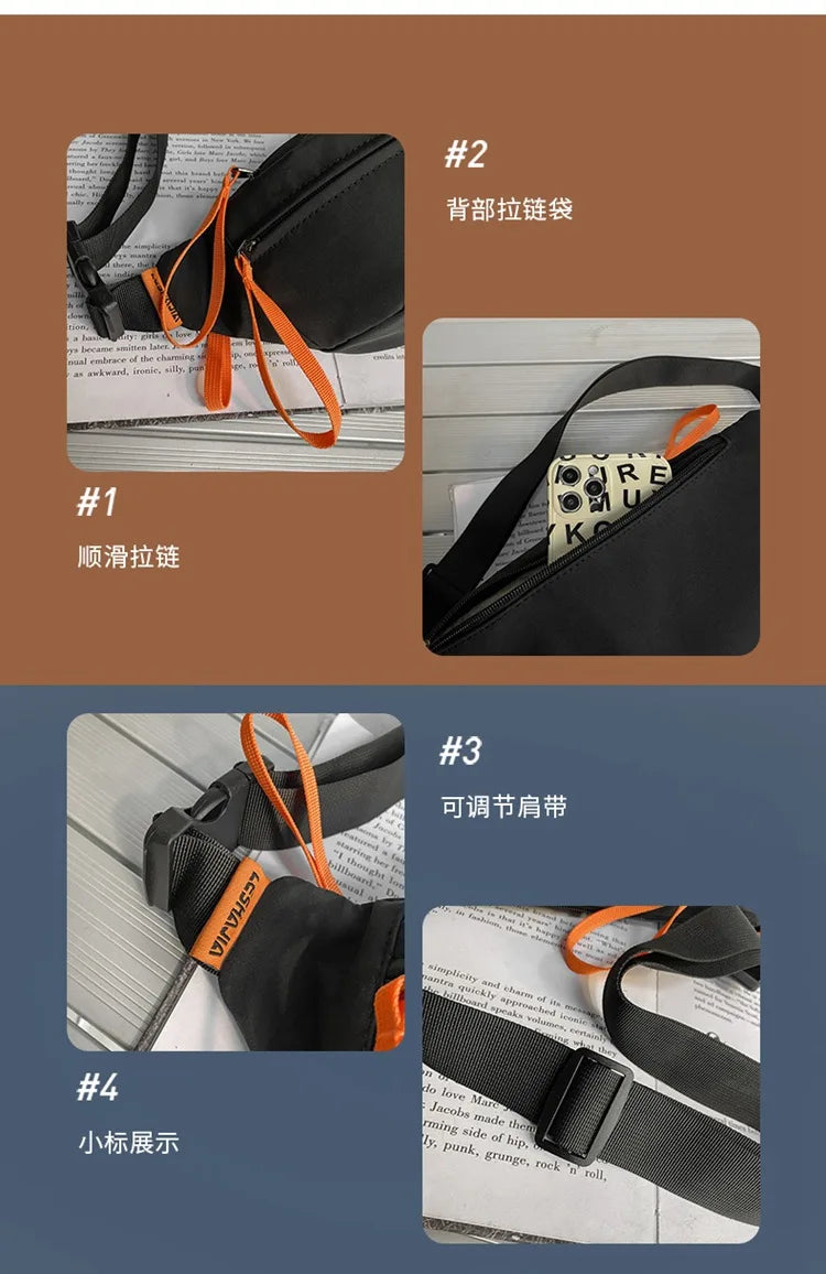 Street Casual Hip Hop Sport Fanny Pack Men Women Waterproof Functional Crossbody Bag Fashion Motorcycle Chest Bag Green Orange