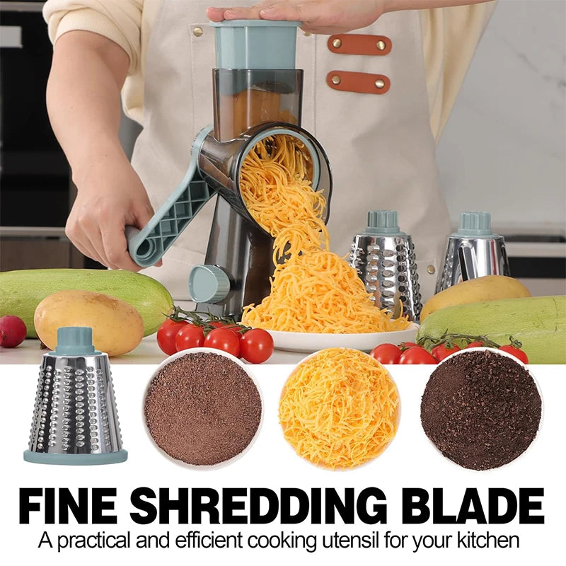 Versatile 3-in-1 Rotary Cheese Grater | Manual Vegetable Slicer