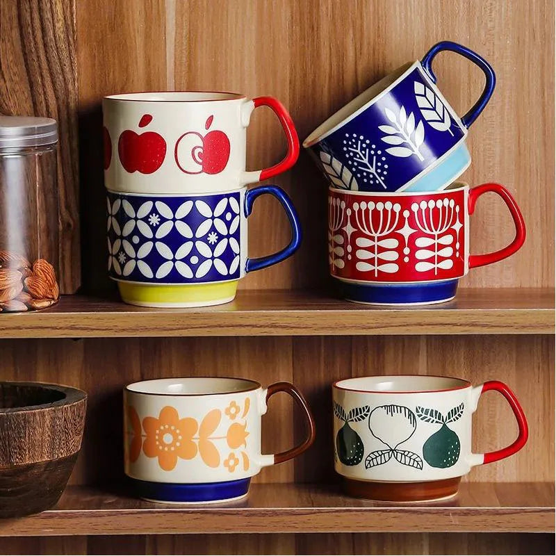 Retro Ceramic Flower Coffee Mug Set | Perfect for Tea & Oats