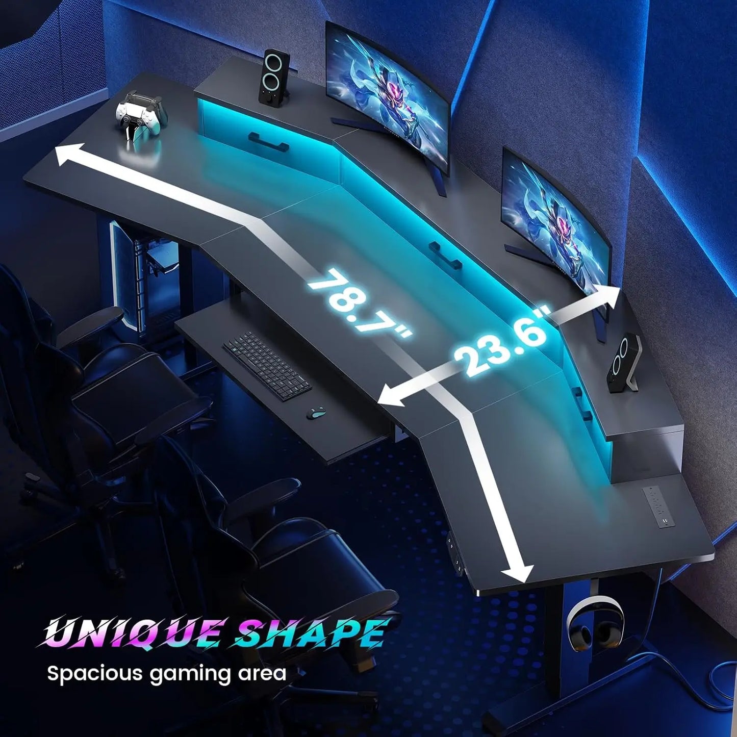 79'' Electric Standing Gaming Desk with LED Lights & Drawers