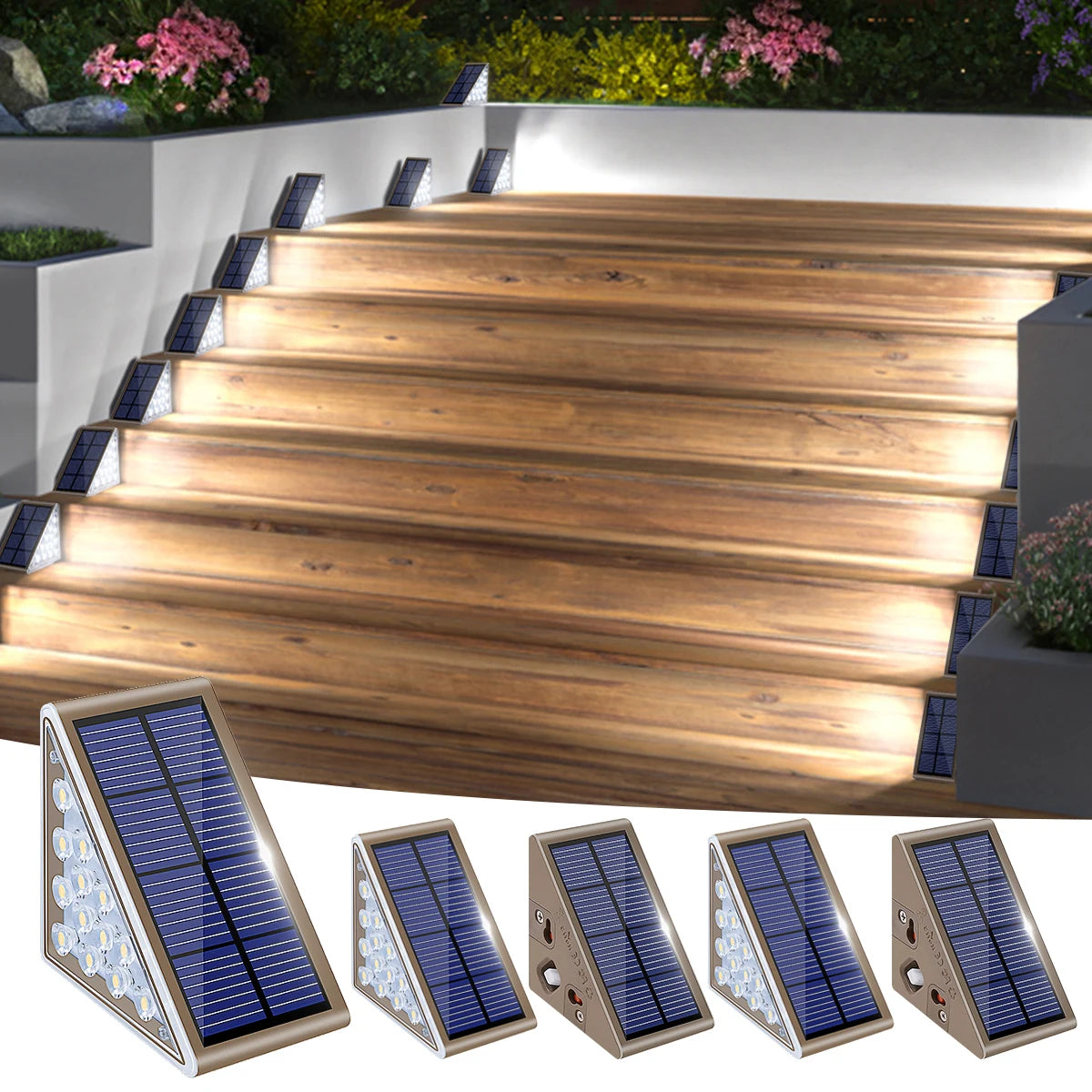 Luces solares para escalones de exterior | Solución de iluminación automática impermeable