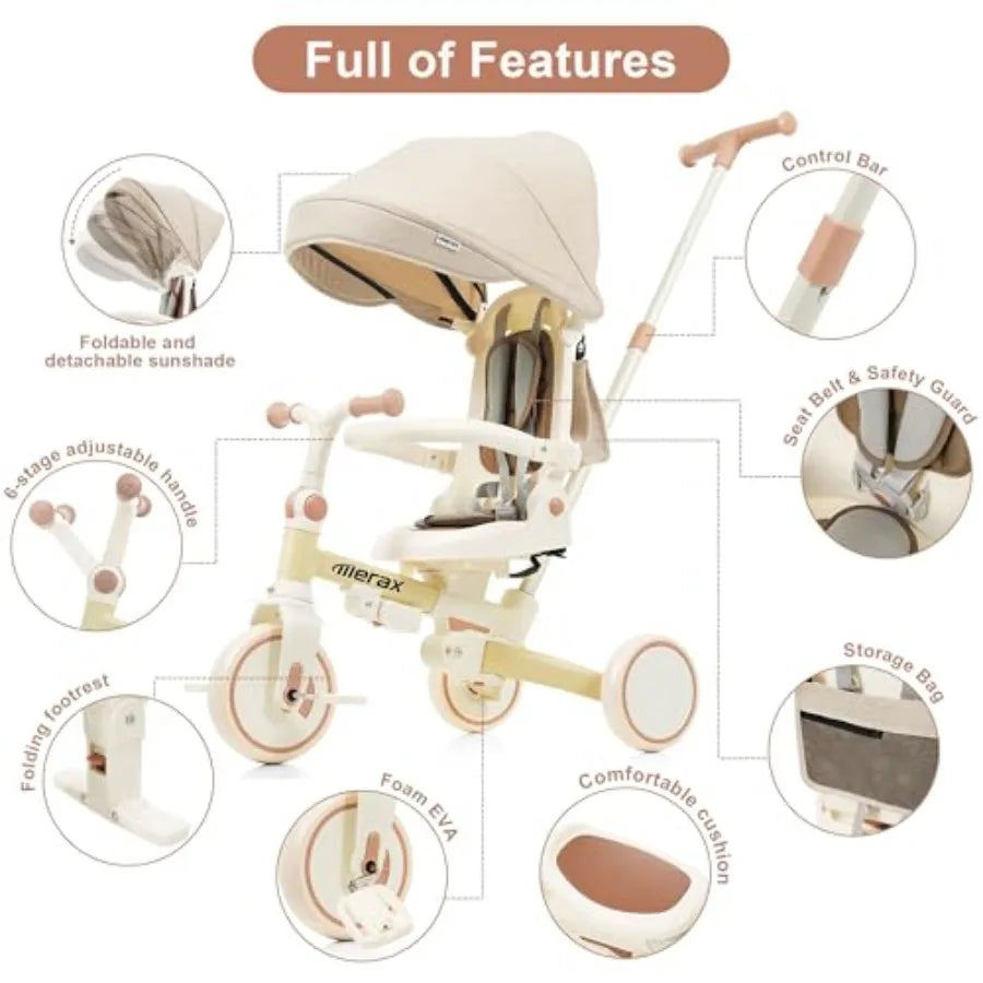 7 in 1 Baby Tricycle Stroller | Adjustable, Rotatable & Versatile