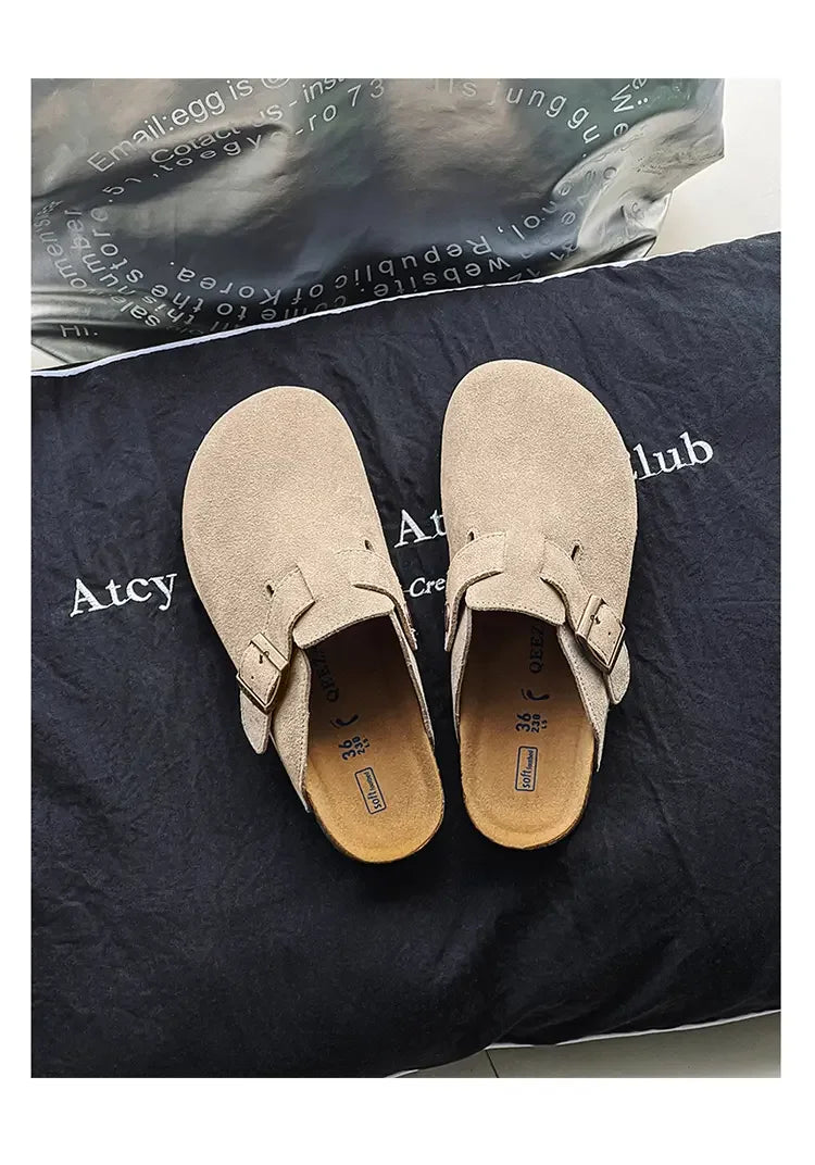 Cow Suede Cork Mules Slippers for All Seasons | Comfortable Clogs