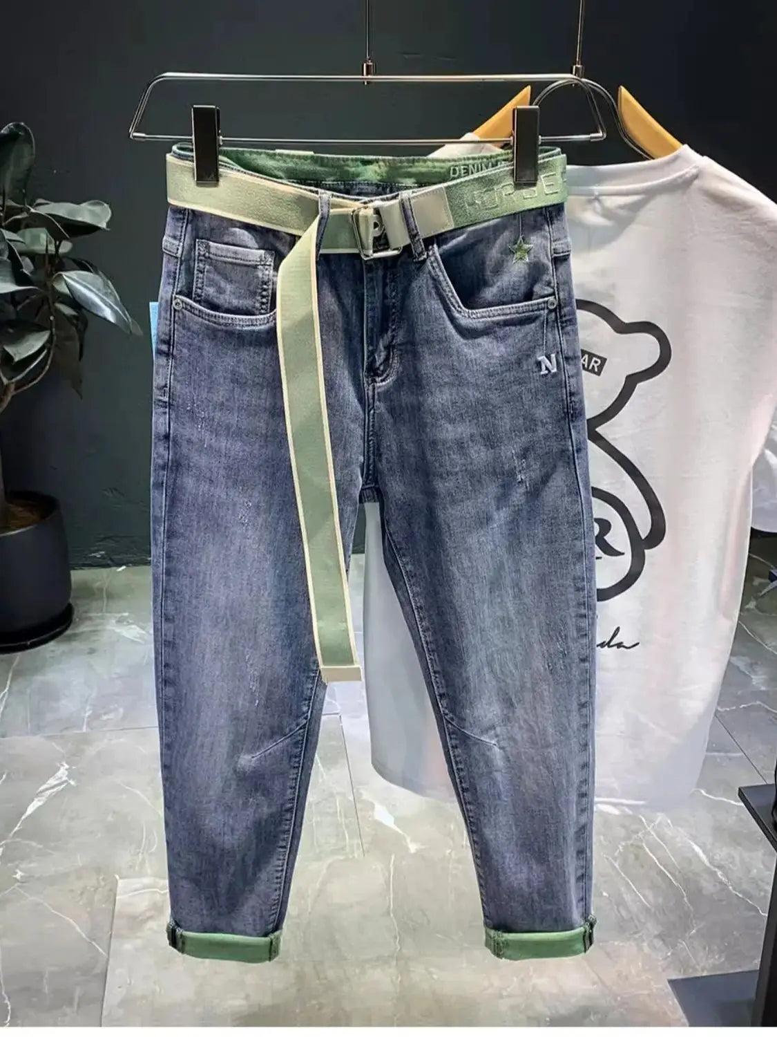 Trendy Men's Cropped Jeans | Casual Loose Fit Denim Pants