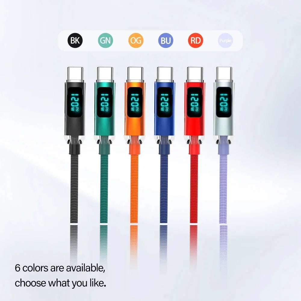 120W USB A to Type C Fast Charging Cable with LED Display