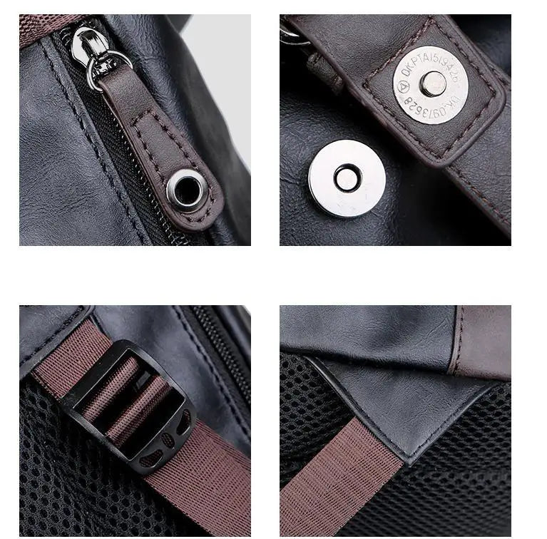 Men's Fashion PU Leather Large Capacity Waterproof Backpack