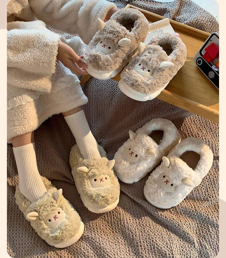 Women's Cute Little Lamb Fuzzy Winter Slippers | Cozy Home Boots