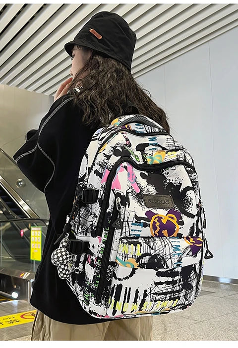 Trendy Personalized Graffiti Japanese Backpack | Large Capacity Book Bag