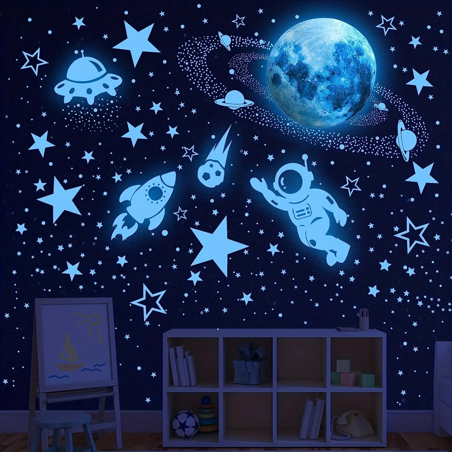 531 piezas de decoración espacial que brilla en la oscuridad | Aventura en la habitación de los niños