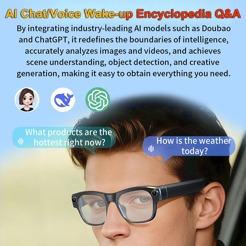 AI Smart Glasses with 8MP Camera & Multi-Language Translation