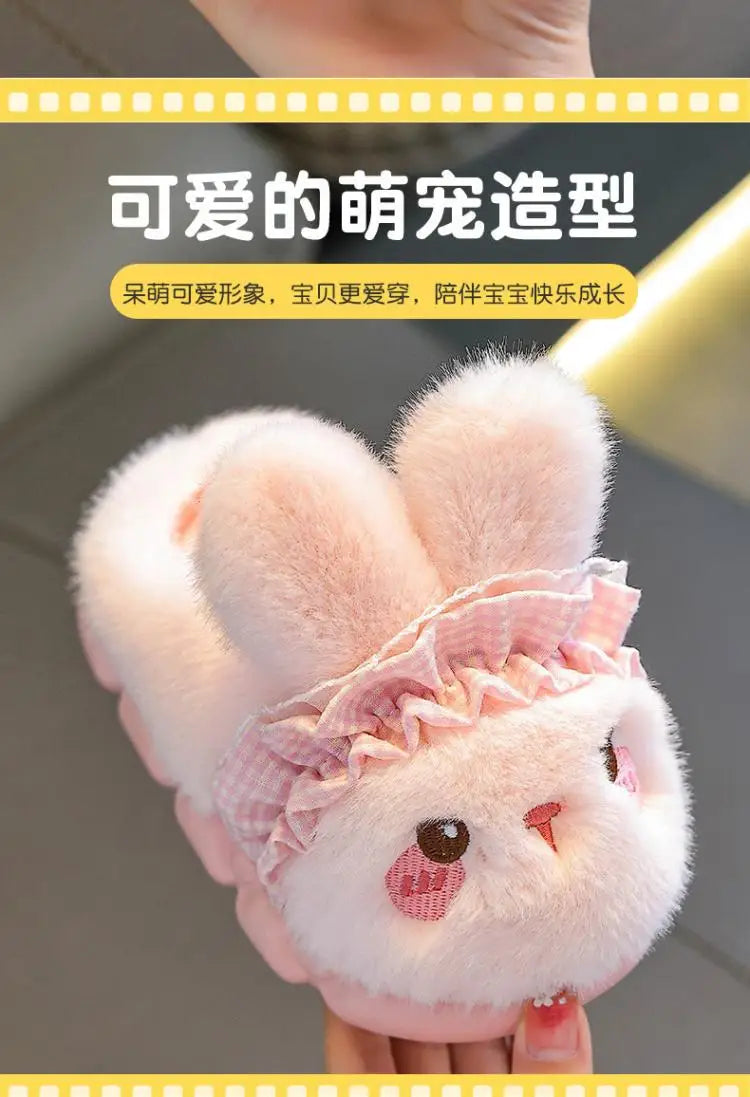 Cute Rabbit Plush Cotton Slippers for Kids | Soft Warm Indoor Shoes