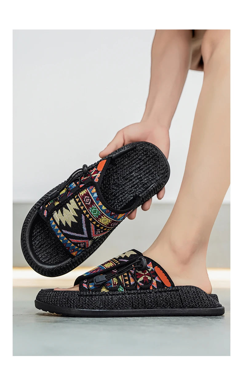 Men's European and American Style Outdoor Slippers, Thick-soled Fashionable Flip Flops for Beach and Leisure