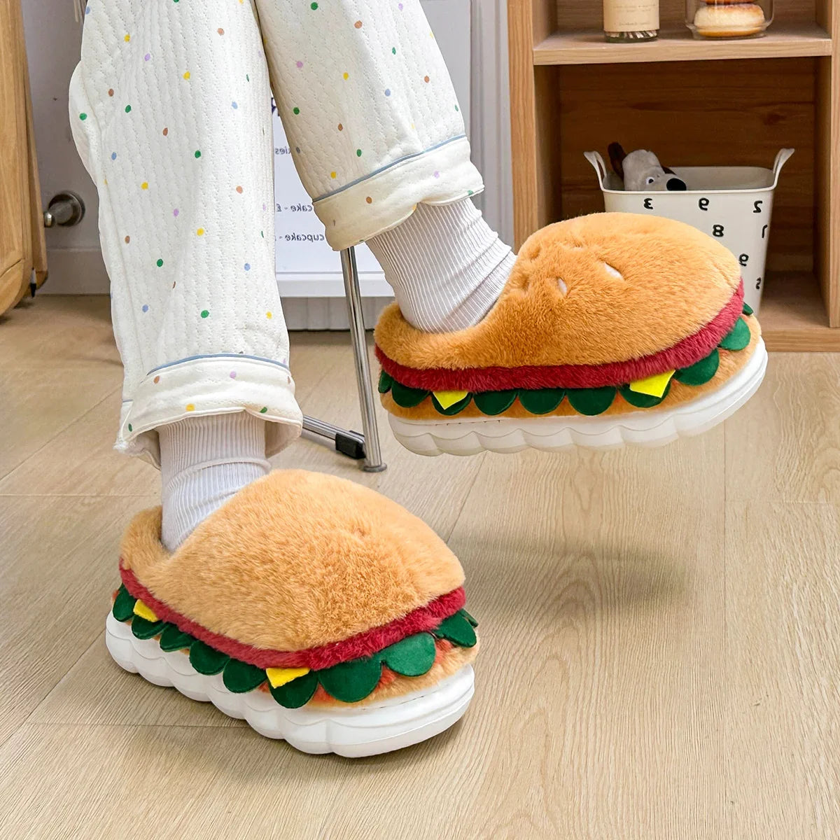 Funny Hamburger Plush Slippers | Cozy 3D Cartoon Slides for All