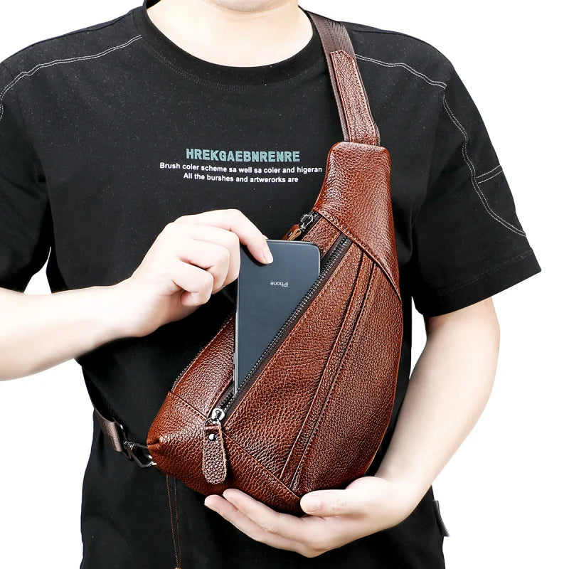 Men's Genuine Leather Chest Bag | Casual Triangle Crossbody Sling
