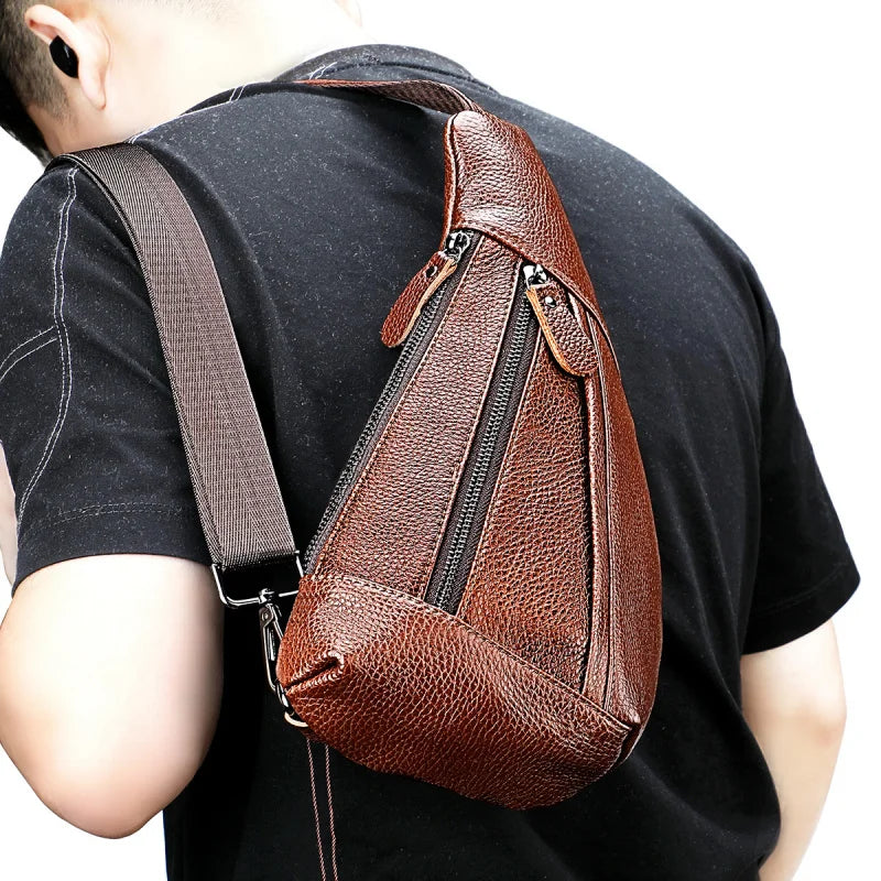 Men's Genuine Leather Chest Bag | Casual Triangle Crossbody Sling