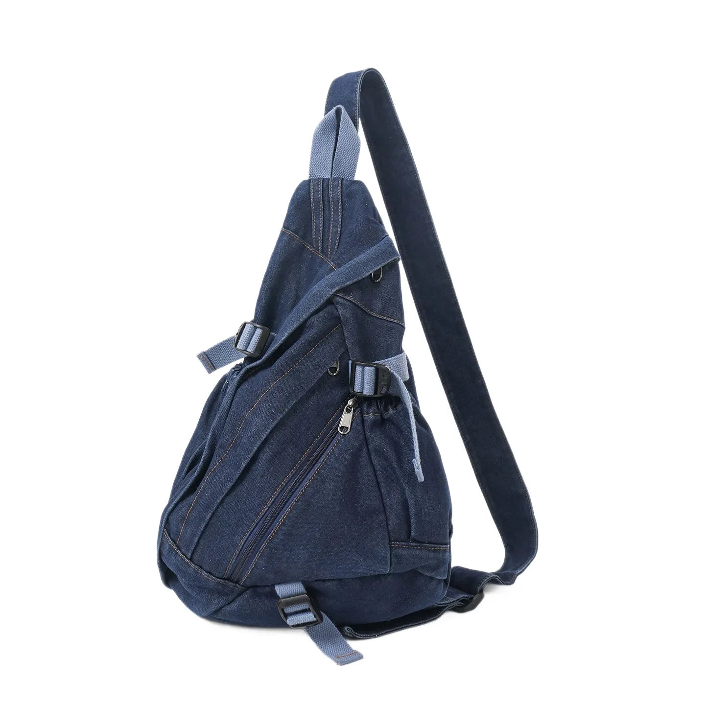 Vintage Washed Denim Sling Bag Man Woman Multifunction Retro Large Capacity Portable Motorcycle Chest Bag