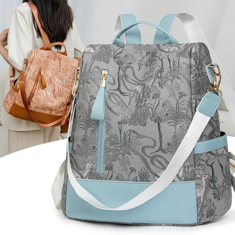 Stylish Color Blocking PU Leather Backpack | Anti-Theft Travel Bag