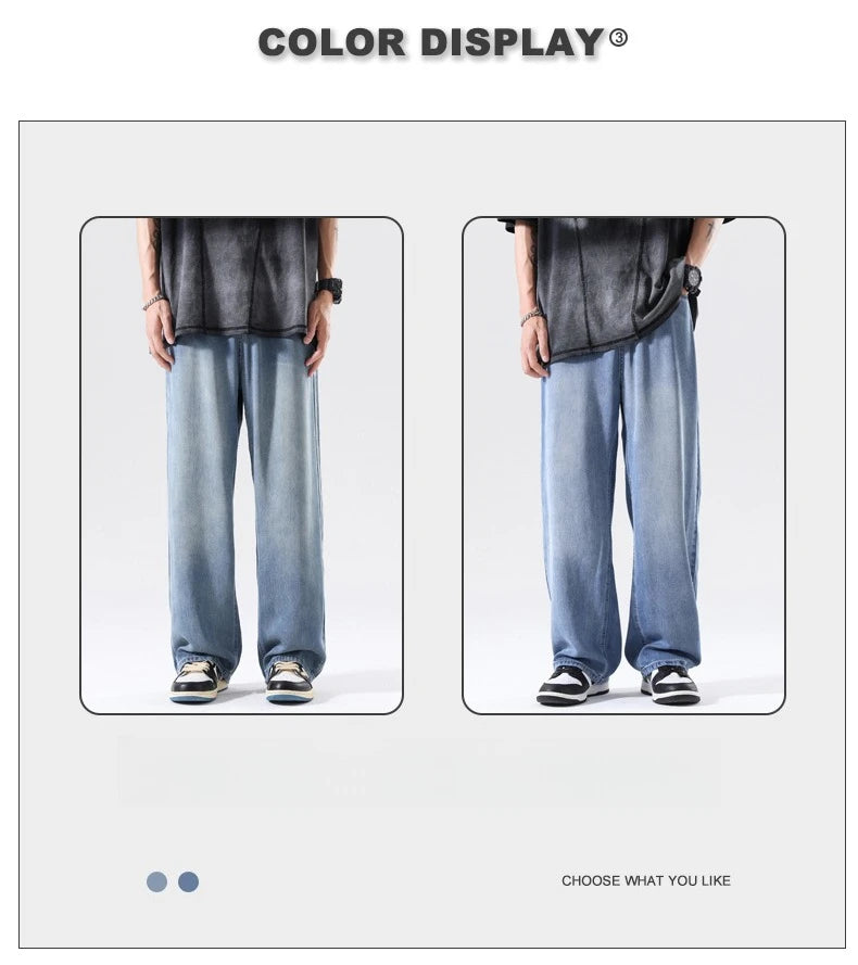 Men's Wide Leg Jeans | Breathable Loose Straight Leg Denim Pants