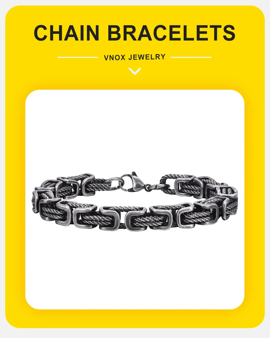 Stainless Steel Byzantine Bracelet | Vintage Style Chain Wristband