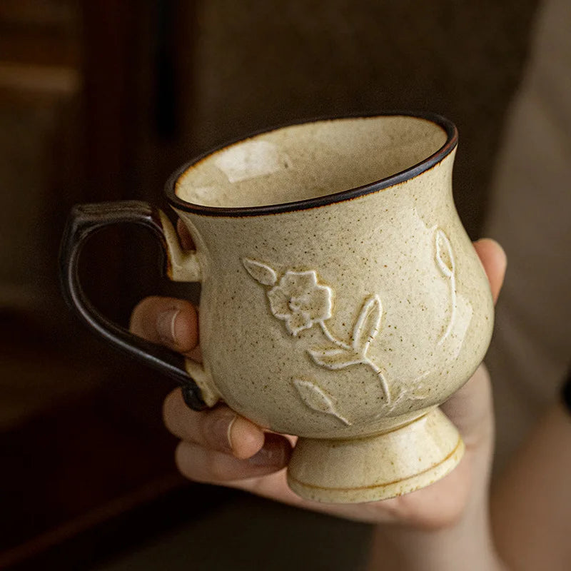 Medieval Relief Tall Ceramic Mug | Eco-Friendly Coffee & Water Cup