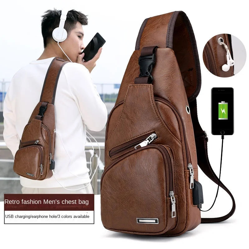 Men's Chest Bag with Headphone Hole | Versatile USB Shoulder Pack