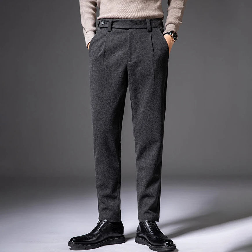High-Quality Brown Woolen Straight Casual Pants for Men