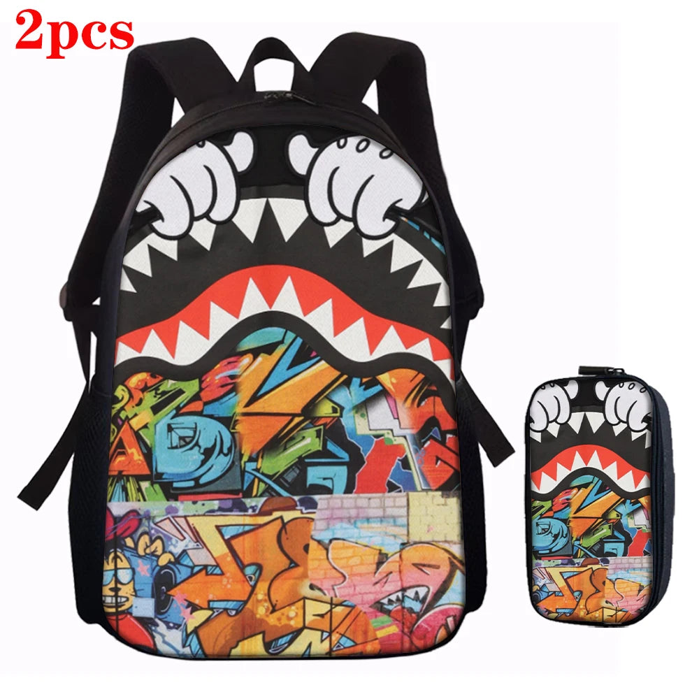 Trendy Shark Graphic Backpack Set | Perfect for School & Adventures