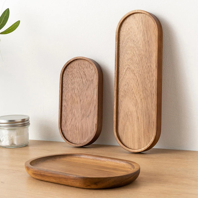 Bandeja de Madera Estilo Japonés | Elegantes Opciones Redondas y Rectangulares