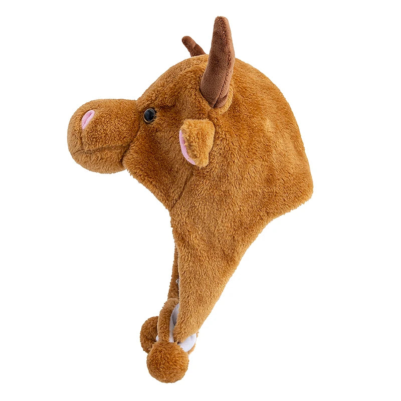 Unisex Funny 3D Bulls Head Plush Winter Beanie | Cozy Cartoon Hat