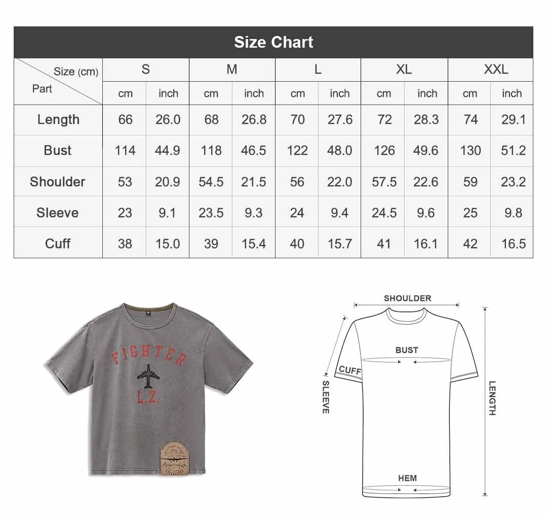 Men's Vintage Fighter Plane Print T-Shirt | Heavyweight Cotton Tee