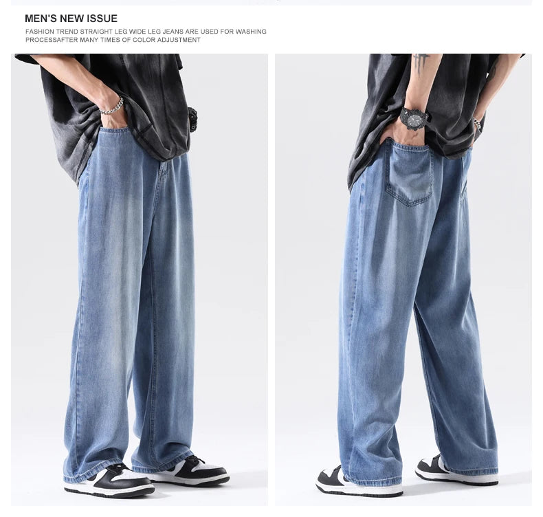 Men's Wide Leg Jeans | Breathable Loose Straight Leg Denim Pants