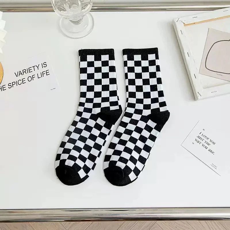 Unisex Checkerboard Socks | Trendy Geometric Cotton Streetwear