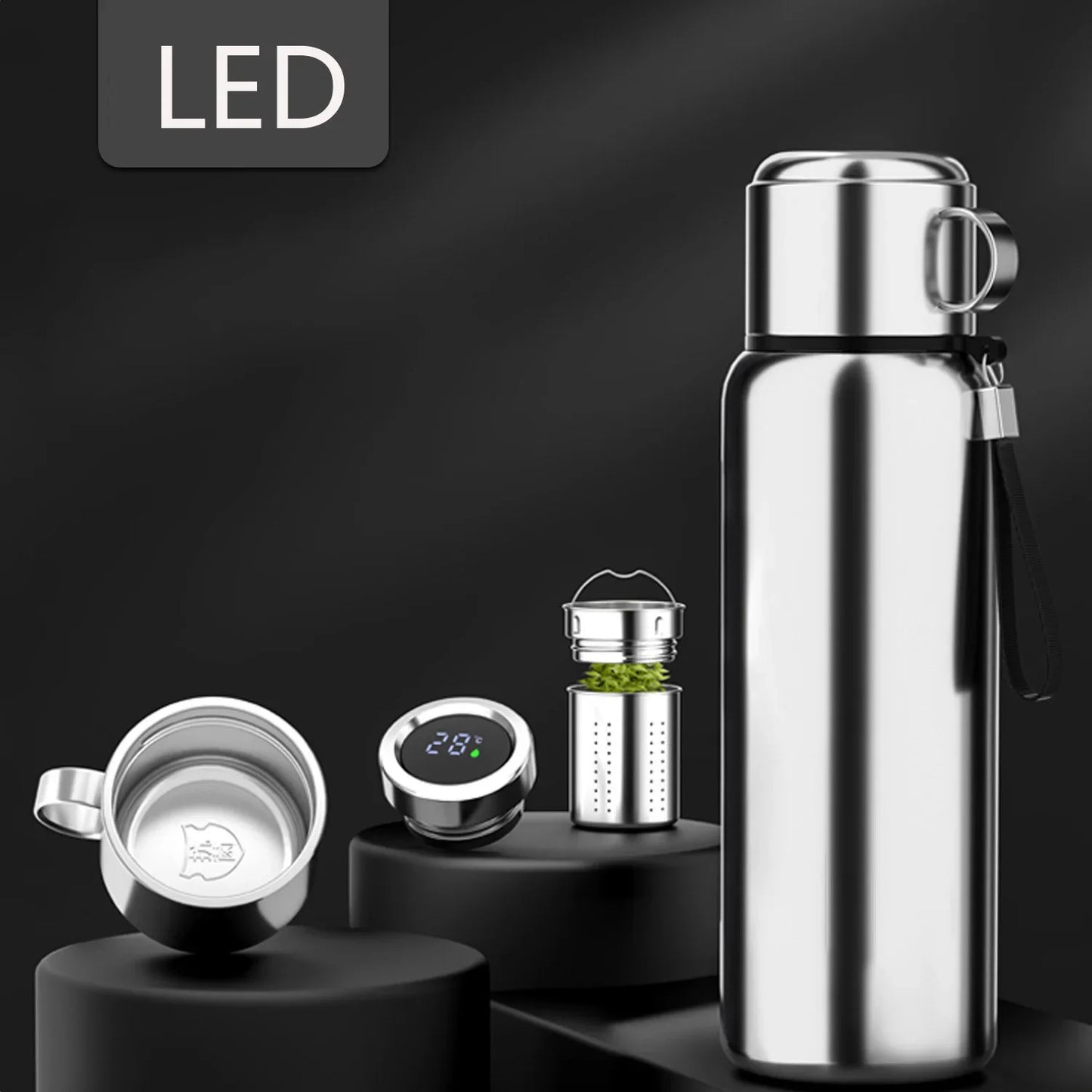 Large Capacity Insulated Stainless Steel Thermos with Temperature Display