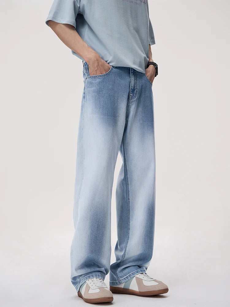 Men's Summer High Street Gradient Light Blue Jeans | Comfortable Fit