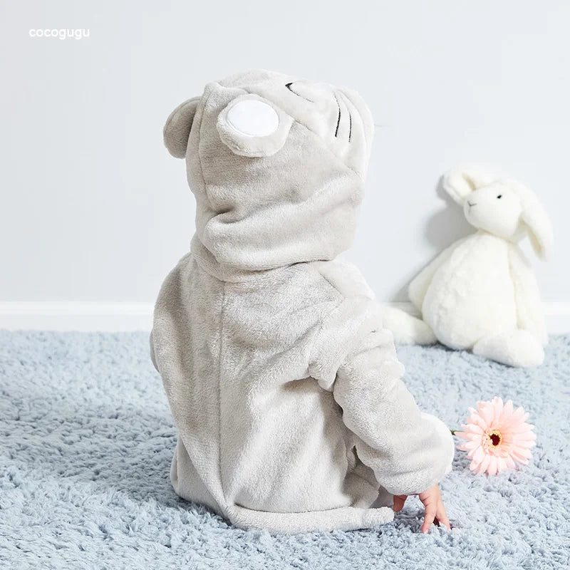 Cute Warm Gray Mouse Romper for Babies | Cozy Winter Pajamas