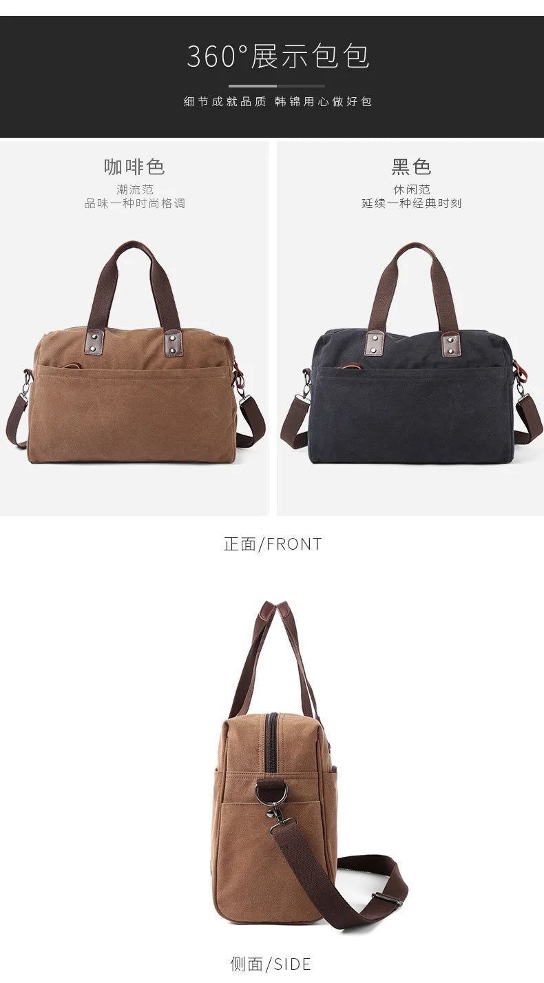 Large Capacity Men's Canvas Shoulder Bag for Travel & Business