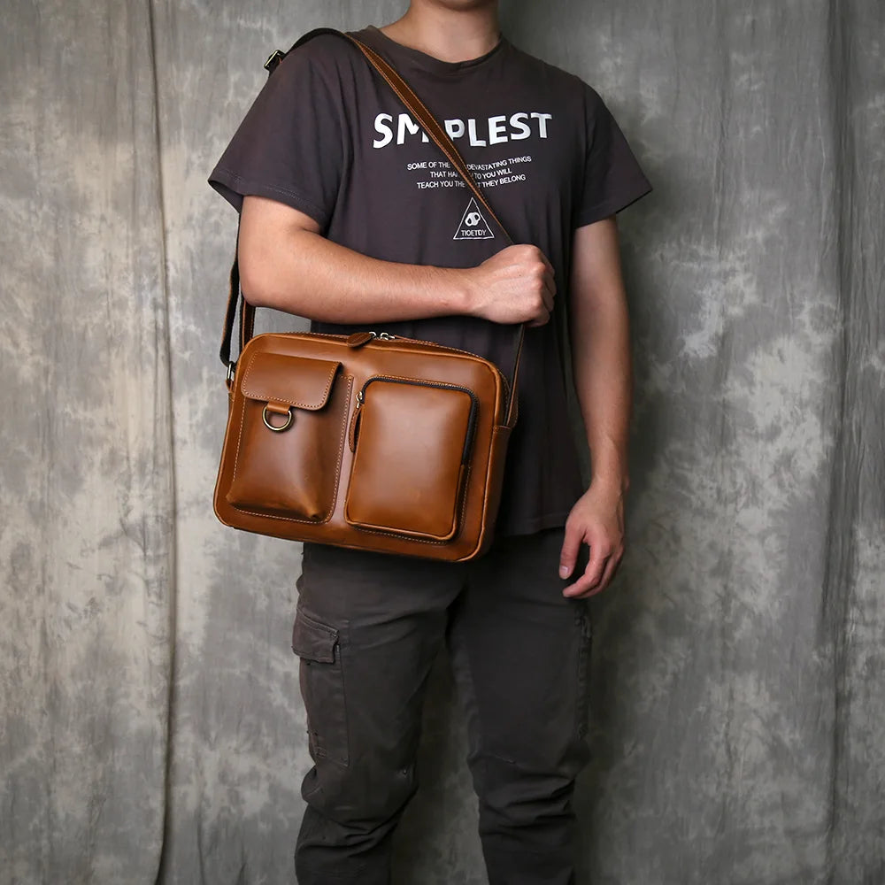 Retro Handcrafted Leather Men's Crossbody Bag | Versatile Fashion
