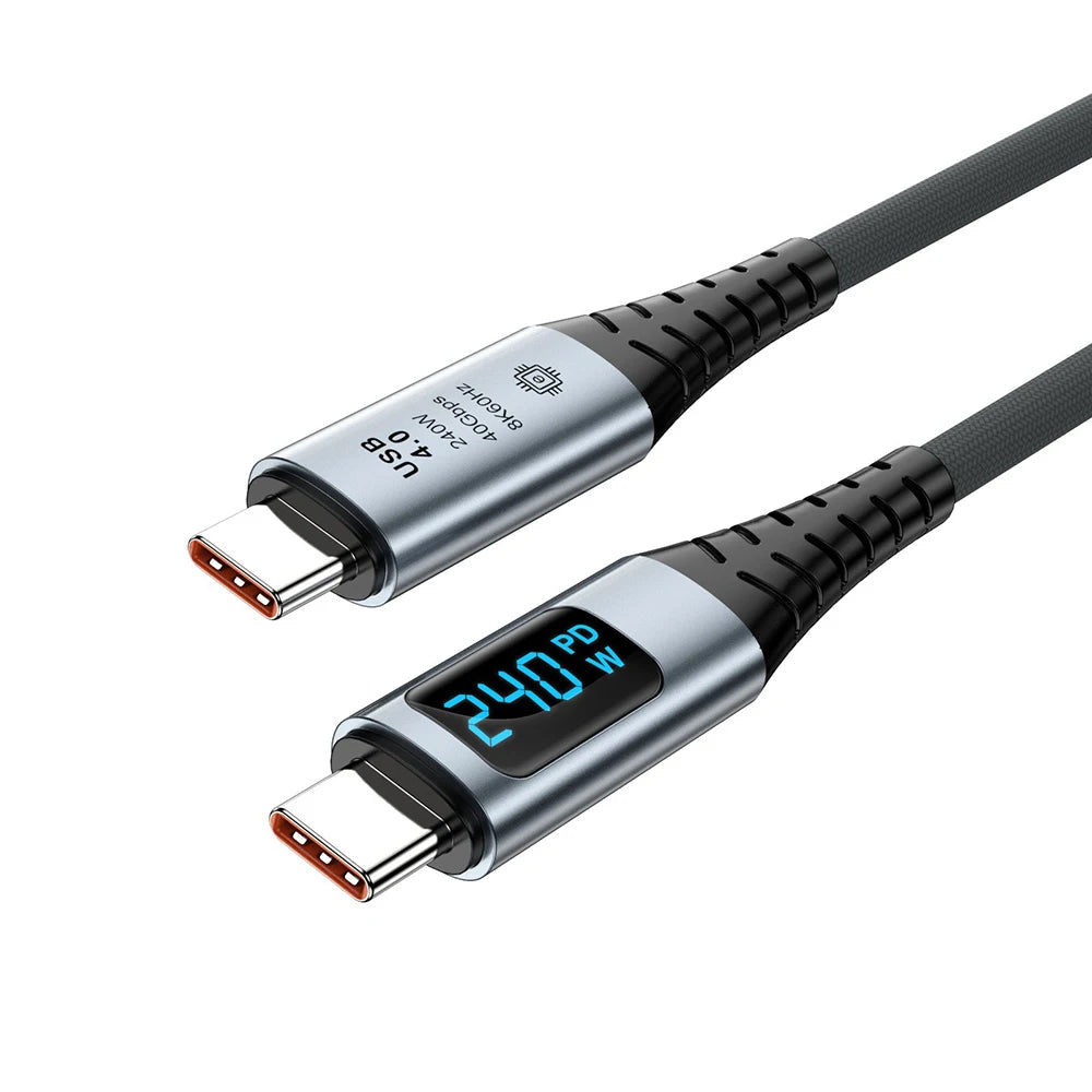 UGOjP USB4 Cable 240W PD Fast Charging with LED Display 40Gbps Data Transfer USB C to C Data Cable for Laptop Phone Tablet