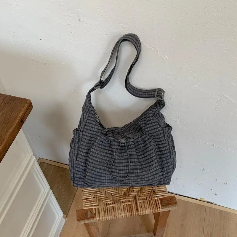 Stylish Plaid Nylon Shoulder Tote Bag | Versatile Everyday Accessory
