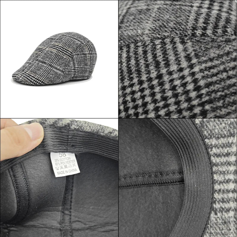 Men's Winter Beret Cap | Warm Plaid Military Hat for Casual Wear