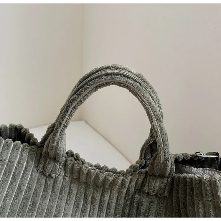 Bolso de mano de terciopelo a rayas de gran capacidad | Bolso tote elegante y versátil