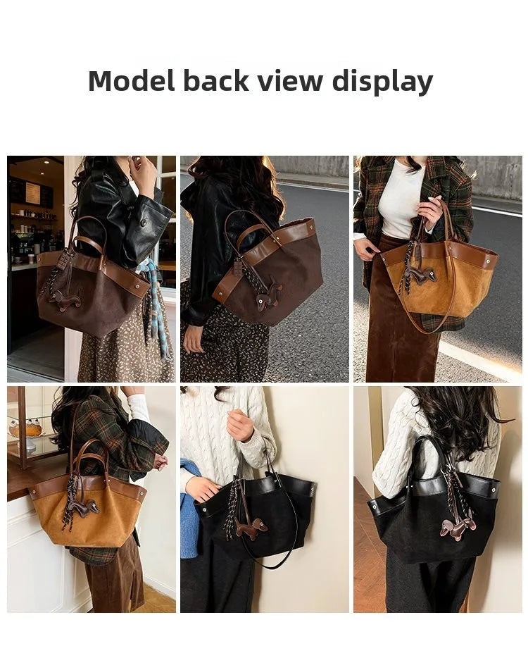 Bolso de hombro de piel suave de gamuza para mujer | Estilo casual de lujo