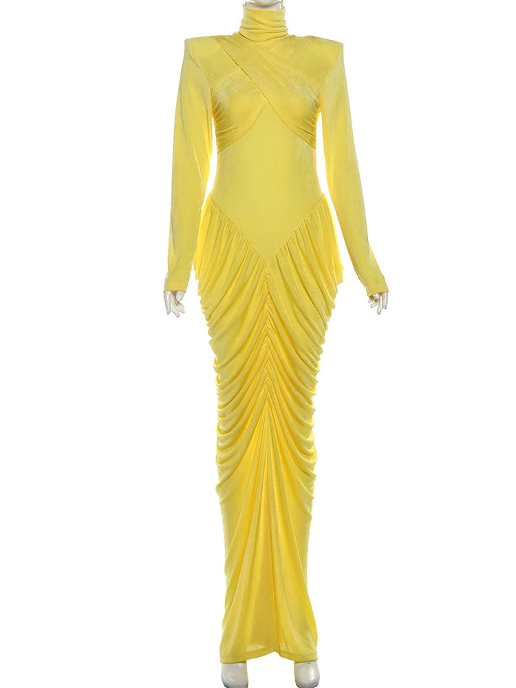 Elegant Autumn Maxi Dress | Turtleneck Full Sleeve Womens Dress
