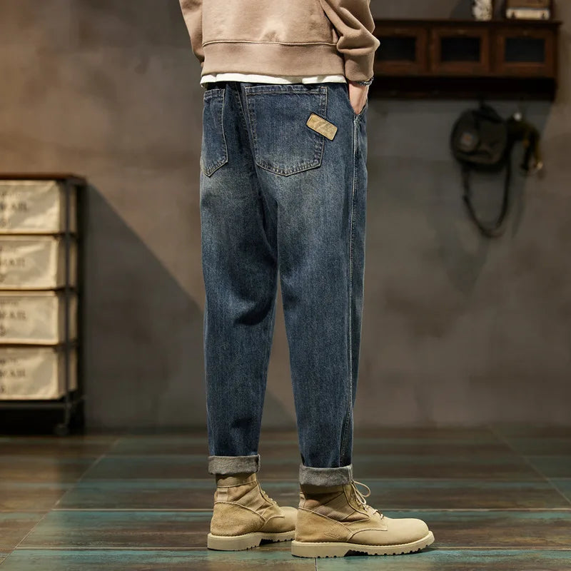 Retro American Style Men's Jeans | Loose Straight-Leg Denim Pants