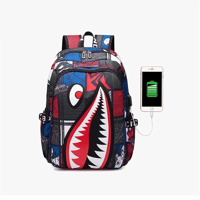 Cartoon Shark Print Backpack | Perfect School Rucksack for Kids